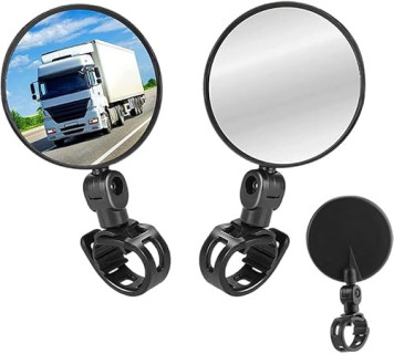 2 Pcs Bike Mirror, Bicycle Cycling Rear Mirror Rotatable Handlebar Convex Mirror Adjustable 360 Degree Rearview Bicycle Mirrors Shockproof Wide Angle Safety Mirror for Mountain Road Bike