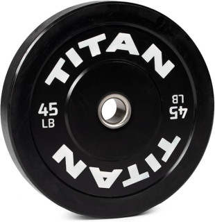 Titan Fitness 45 LB Single Economy Series Black Olympic Bumper Plate, Durable Rubber Exterior with Steel Core, Weightlifting and Strength Training Weight Plate