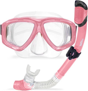 Premium Dry Top Snorkel Set - Impact Resistant Tempered Glass Diving Mask, Watertight and Anti-Fog Lens for Best Vision, Easy Adjustable Strap, Waterproof Gear Bag Included
