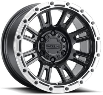 Raceline Wheels Aluminum Truck Wheels, 956BS Compass, Satin Black Finish w/Silver Ring, 18X9