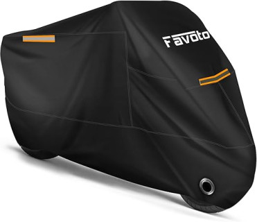 Favoto Motorcycle Cover All Season Universal Weather Quality Waterproof Sun Outdoor Protection Night Reflective with Lock-Holes & Storage Bag Fits up to 96.5