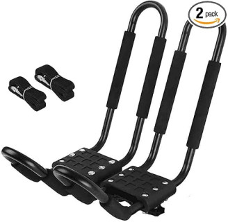 Rockland Kayak Roof Rack, 1 Pair J-Bar Roof Rack with 2 Ratchet Straps, 165 LBS Capacity, 19.01