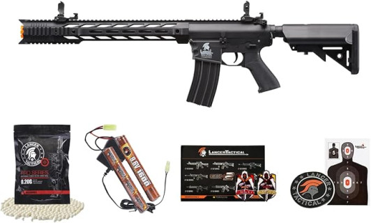 Lancer Tactical Gen 2 Durable Airsoft M4 SPR Interceptor AEG Polymer- Full/Semi-Auto, 1000 Rounds Bag of 0.20g BBS, Battery& Charger Included