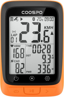 COOSPO Bike Computer Wireless GPS, Cycling Computer GPS Bike Tracker with Bluetooth/ANT+, Waterproof Bicycle Computer GPS Speedometer with Auto Backlight, 2.4 inch LCD Display