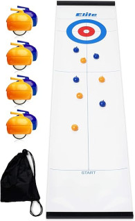 Elite Sportz Equipment Curling Game - Tabletop Games for Adults, Kids & Families - 4 Ft x 1 Ft Mat for Indoor Fun w/Bonus Travel Bag - Ages 6 & Up