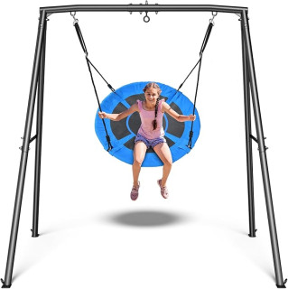 Trekassy Saucer Swing with Frame for Kids Outdoor, 440lbs Swing Set with Heavy Duty Metal Swing Stand for Backyard, Outdoor Kids Play Equipment