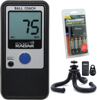 Pocket Radar Ball Coach Pro-Level Speed Training Tool and Radar Gun Bundle with Rapid Charger with Four Rechargeable Batteries, Waterproof Tripod with Bluetooth (3 Items)
