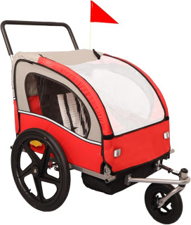 2 Seat Kids Bike Trailer & Stroller, 2-in-1 Child Bike Trailer and Stroller for 2 Kids, Foldable w/Front Jogger Wheel, Multisport Trailer with Converts to Jogging Stroller, Dog Ca