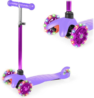Best Choice Products Kids Mini Kick Scooter Toy w/ Light-Up Wheels, Height Adjustable T-Bar, Foot Break - Purple