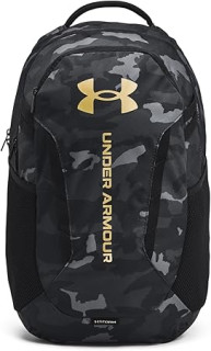 Under Armour Unisex-Adult Hustle 6.0 Backpack, (001) Black/Black/Metallic Gold, One Size Fits Most