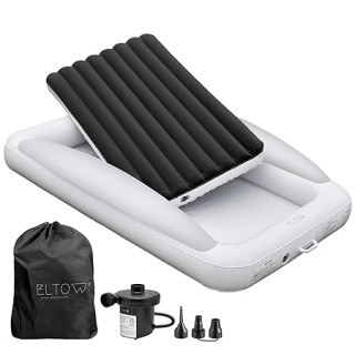 ELTOW Toddler Blow-Up Mattress with Sides, Inflatable Toddler Travel Bed with Safety Bumpers, Portable Kids Air Mattress for Travel, Complete Set with High-Speed Pump & Carry Bag - Black