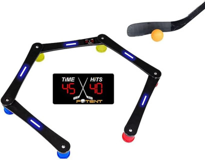 Potent Digital Stickhandling Trainer - Built-in Scoreboard & Countdown Timer, Portable On & Off Ice Training Aid - Practice Puck Control & Reaction Times - Great Gift for Hockey Players