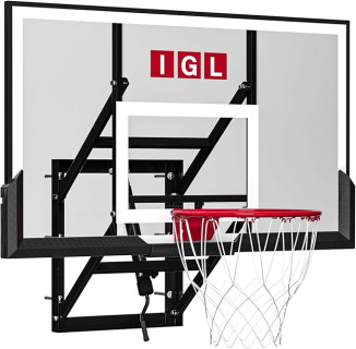 IGL Wall Mount Basketball Hoop, 54in Basketball Hoop Outdoor with Shatterproof Backboard, 7.5ft-10FT Height Adjustable,Heavy Duty Breakaway Rim Combo Fit Most Slanting Roofs