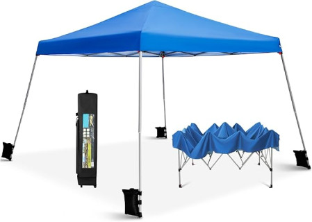 PHI VILLA Instant Shelter Canopy,Angled Leg 12' x 12' UV Block Sun Shade Canopy Gazebo for Patio Outdoor, Lightweight, Blue
