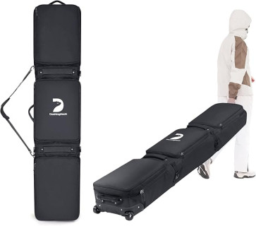 Waterproof Ski Bag with Wheels, Double Rolling Snowboard Bag for Air Travel Extendable From 155CM-187CM, with 3 Padded Outside Compartment Storage Helmet, Boots, Goggles, Jackets