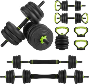 Adjustable Dumbbells Set 4 in 1 Set Barbell, Dumbbell, Kettlebell and Push-ups, Non-slip Handles, Free Weights, For Home Gym Fitness Exercises