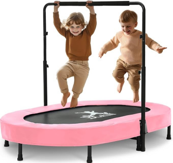 BCAN 56'' Kids Trampoline Indoor, Double Trampoline with Adjustable Handle for Kids,Max Load 250bls Mini Trampoline
