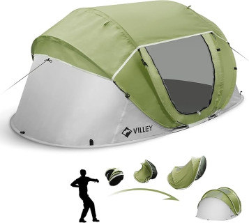 VILLEY 4 Person Easy Pop Up Tent, Waterproof Automatic Setup Instant Lightweight Camping Beach Tent with Carrying Bag for Camping, Hiking & Traveling