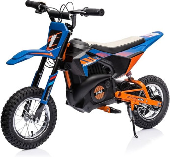 24V Electric Off-Road Motorcycle,250W Motor 13.6MPH Fast Speed Motocross,Leather Seat Dirt Bike,Twist Grip Throttle,Metal Suspension,Air-Filled Tires,for Kids Teens (Blue)
