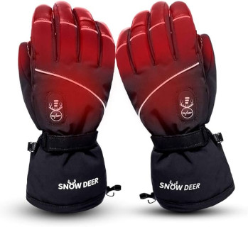 Electric Heated Gloves, Waterproof & Windproof Ski Gloves with Rechargeable Battery & Touchscreen - Three Heat Settings for Cold Weather Snowboarding