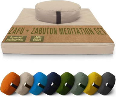 Bean Products Meditation Cushion Mat Set - Zafu Floor Pillow Organic Buckwheat Pillow + Cotton Filled Zabuton Prayer Pad - Meditation Pillow Yoga Knee Pad - Made in USA - 14