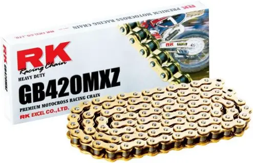 RK Racing Chain GB420MXZ-132 (420 Series) Gold 132 Link Heavy Duty MX/SX Racing Non O-Ring Chain with Connecting Link