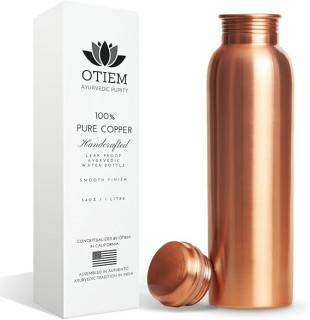 34oz Pure Copper Water Bottle for Drinking – Large Handcrafted Ayurvedic Copper Water Bottle, Leak Proof Lid – Smooth Finish Copper Bottle Water Vessel – 100 Copper Drinking Water Bottle 34 Oz