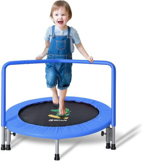 BCAN 36'' Mini Folding Ages 2 to 5 Toddler Trampoline with Handle for Kids, Two Ways to Assemble The Handle, Indoor/Garden Toddlers Trampoline with Super Safe Cover for Toddlers