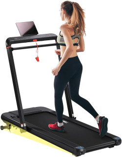 2-in-1 Under Desk Foldable Treadmill,2.5HP Foldable Portable Treadmills for Home,Walking Pad Treadmill with 15% Auto Incline and Handle Bar,Under Desk Treadmill with LED Display,Black