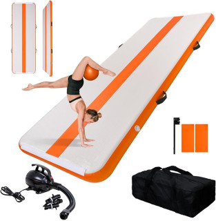 FEATH-R-LITE 10ft Inflatable Gymnastics Tumble Track Tumbling Mat 4in Thick Air Floor Tumble Track with Electric Pump for Cheer Leading/Gymnastics/Beach/Gym/Home(Orange)