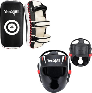 Yes4All Extreme Full Face Boxing Headgear, Adjustable Sparring Headgear, Martial Arts Helmet with PU Leather for Muay Thai, MMA Training, Sparring, Kickboxing