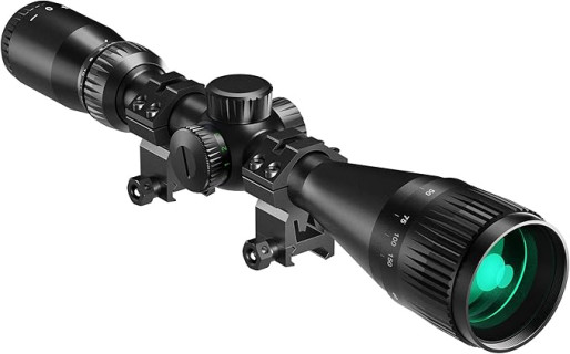 Pinty 4-12x44 AO Rifle Scope, Red & Green Illuminated Optical Riflescope, Shockproof BDC Reticle AO Scope for Hunting Shooting, Scope Mount Rings Included