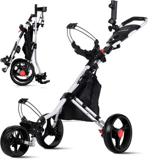 Lakehood Golf Push Cart - 3 Wheel Golf Cart for Easy Transport & Storage, Height-Adjustable Handle for All Ages, Push Golf cart - Perfect for Golf Courses & Practice Sessions