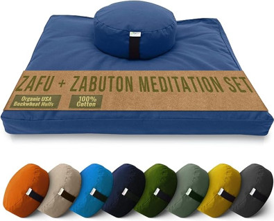 Bean Products Meditation Cushion Mat Set - Zafu Floor Pillow Organic Buckwheat Pillow + Cotton Filled Zabuton Prayer Pad - Meditation Pillow Yoga Knee Pad - Made in USA - 14