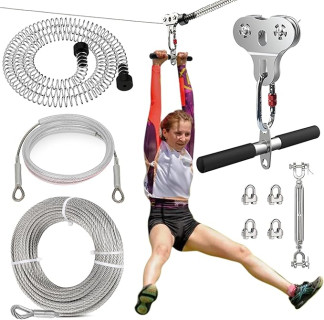 Zip Lines for Kids and Adults Outdoor Up to 500 Lbs, 304 Stainless Steel 80FT Zipline Kits for Backyard with Thickened 1/4