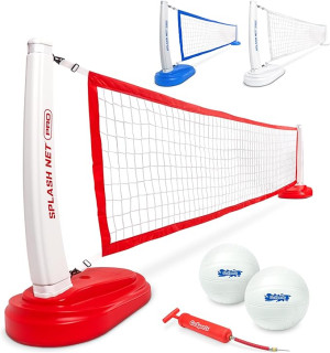 GoSports Splash Net PRO Pool Volleyball Net - Red, White, or Blue - Includes 2 Water Volleyballs and Pump