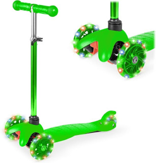 Best Choice Products Kids Mini Kick Scooter Toy w/ Light-Up Wheels, Height Adjustable T-Bar, Foot Break - Green