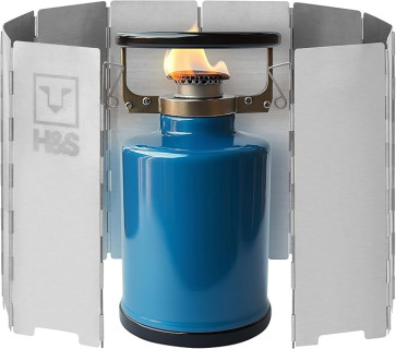 H&S Foldable Camping Stove Windscreen for Outdoor Camping - 10 Aluminum Plates Camping Cooker Wind Shield for Stove - Folding Wind Shield with Carrying Case for Camping Accessories