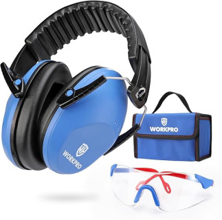 WORKPRO Kids Ear Protection Noise Cancelling Headphones Hearing Protection Safety Earmuffs Set, Safety Glasses, Tool Bag