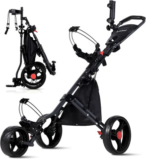 Lakehood 3 Wheel Golf Push Cart & Golf Bag Cart - Easy Fold/Unfold, Smooth Golf Push Pull Cart, One-Tap Brake, Push Golf cart Perfect for Golf Enthusiasts & Professionals