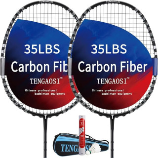 Professional Badminton Racket Set of 2 Unisex-Adult ，The Racket is Made of Carbon Fiber High Tension Pre Strung Racquets
