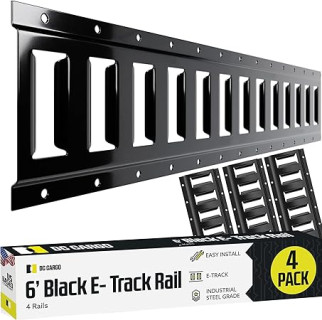 DC Cargo Mall Indoor E Track Tie Down Rail Kit 6' (4 Pack) for Garages, Vans, Trailers, Motorcycle Tie Downs, ATV Mountings - Powder-Coat Black - Secure Cargo & Heavy Loads Up to 2,000 lbs