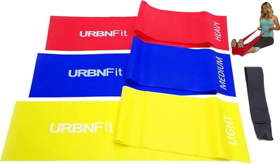 URBNFit Long Fitness Bands (5 Ft) w/Door Anchor - 3 Pack of Resistance Bands for Stretching, Workouts, Rehabilitation