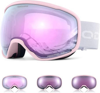 Odoland Photochromic Ski Goggles for Sunny and Cloudy Days, Anti-Fog OTG UV Protection Snowboard Goggles for Men Women Youth