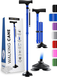 HONEYBULL Walking Cane for Men & Women - Foldable, Adjustable, Collapsible, Free Standing Cane, Pivot Tip, Heavy Duty | Walking Sticks, Folding Canes for Seniors & Adults [Blue]