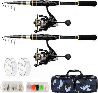 mouhike Carbon Fiber Telescopic Fishing Rod Reel Combo Lightweight Collapsible Spinning Pole Reel Kit Fishing Gear Set Portable Travel Fishing Kit with Tackle Bag Lures Hooks Fishermen Gift