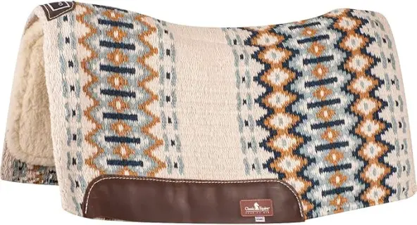 Classic Equine Sensorflex Wool Contoured Top Saddle Pad, Cream-Blue, 34-inch x 38-inch
