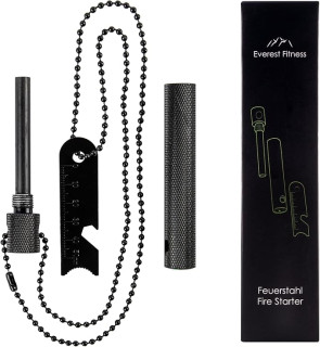 Ferro Rods - Magnesium Fire Starter Survival Tool - Water Resistant Flint and Steel Kit for Campfires - Emergency Camping Accessories w/Integrated Compass - Black