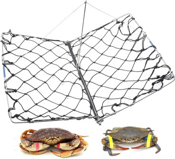 AirFly Foldable Crabjaw Trap with Bait Clip - Redesigned Rectangle Castable Crab Hawk Pot/Ring for Dungeness and Blue Crabs in FL, OR, WA, TX, and CA, Designed in San Francisco, USA