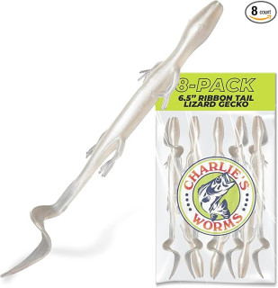 Charlie's Worms Lizard Gecko, Scented Soft Bait for Freshwater & Saltwater Fishing, Durable Lures for Bass, Trout, Reptiles, Aquatic Frogs, Minnows, Feeder Bait, 8pk, Green Pumpkin